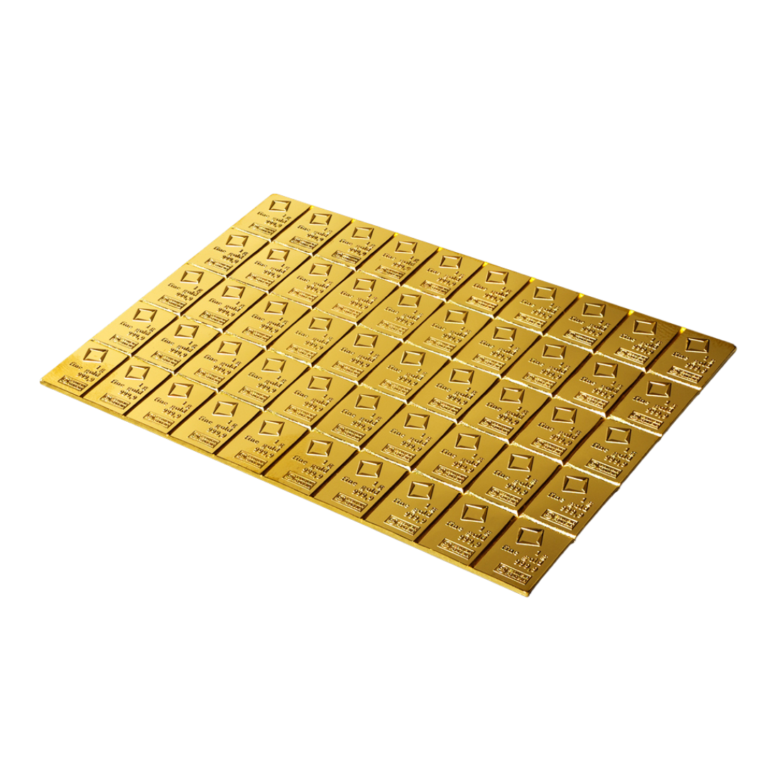 50 Gram Gold Combi-Bar - Valcambi Suisse - 50 x 1 g Gold Bar - .9999 Au