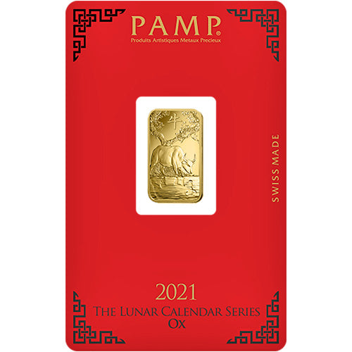 5 g Gold Bar - 2021 Lunar Calendar Series Ox - PAMP Suisse - .9999 Au