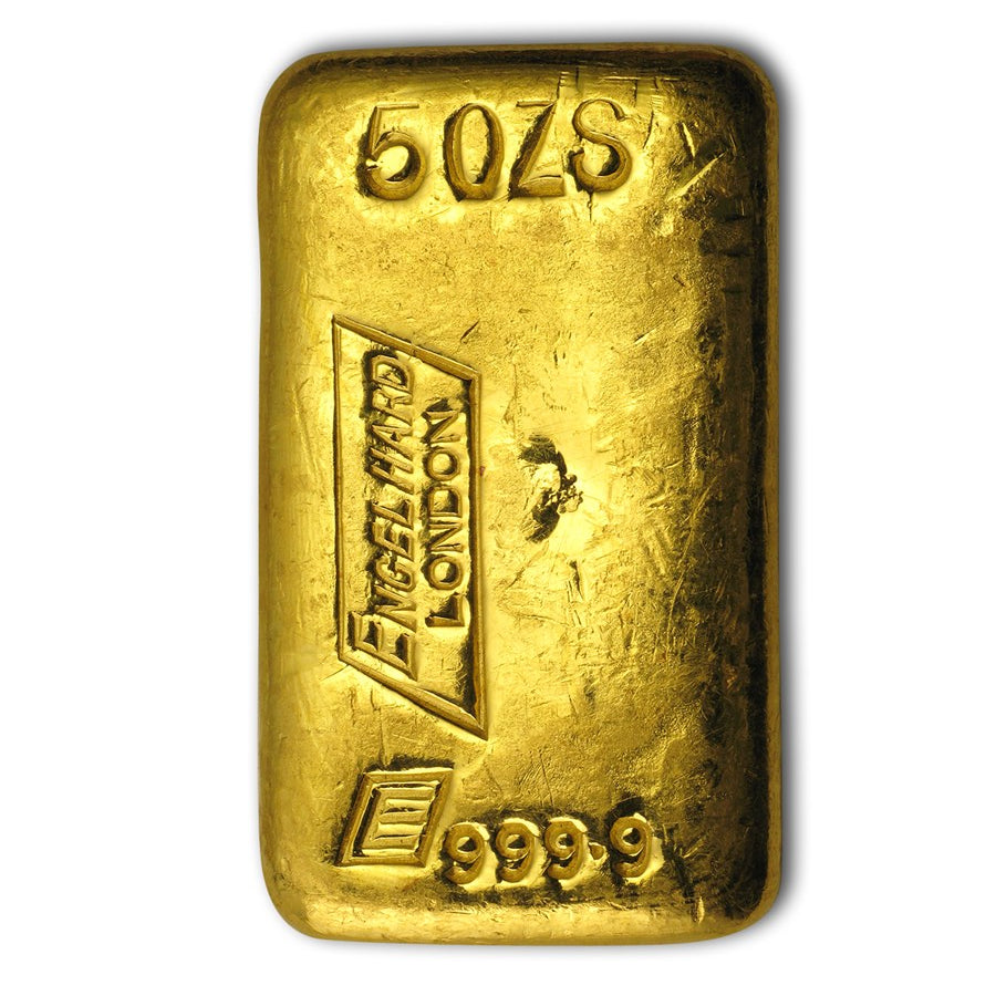 5 oz Gold Poured Bar - Engelhard - .9999 Au