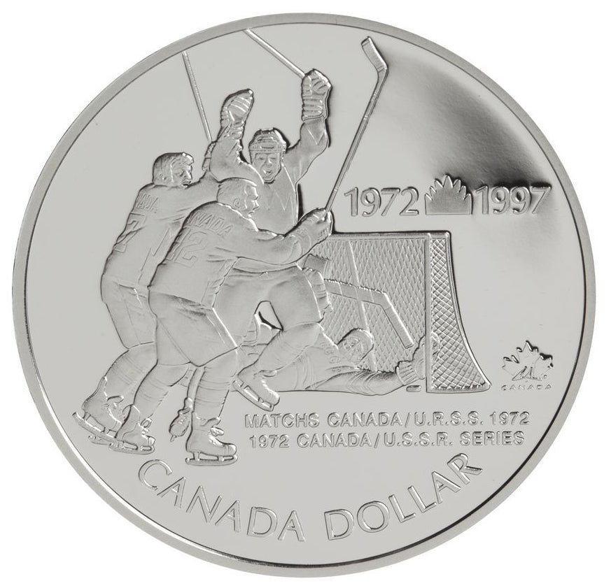 25th Anniversary of the 1972 Canada/Russia Hockey Series - Proof Sterling Silver Dollar (1997)