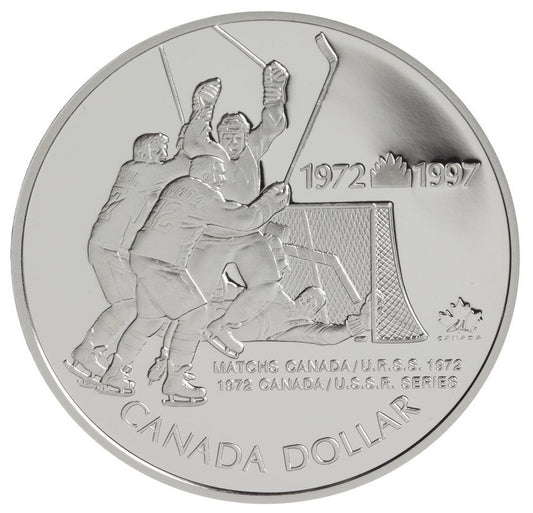 25th Anniversary of the 1972 Canada/Russia Hockey Series - Proof Sterling Silver Dollar (1997)