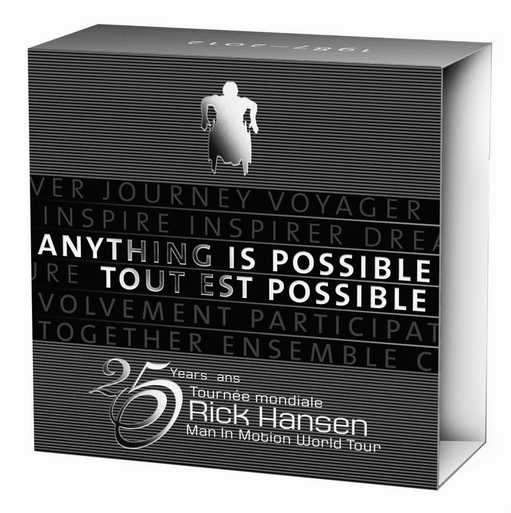 Fine Silver Coin - 25th anniversary of the Rick Hansen Man-In-Motion Tour - Mintage: 7,500 (2012)