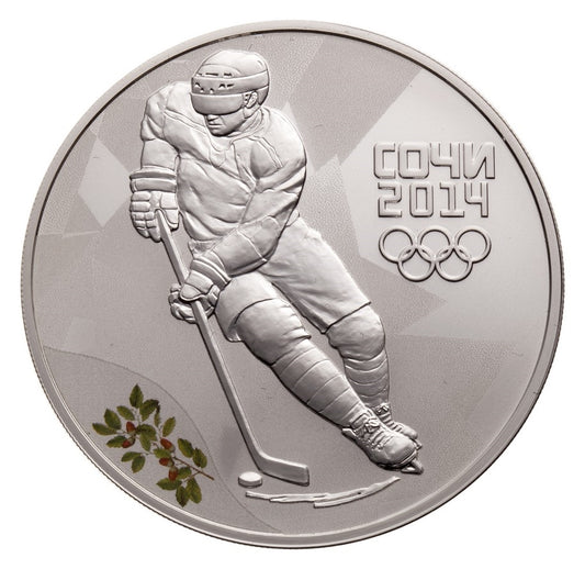 1-oz Sterling Silver 3-Roubles Coin - Hockey: Sochi 2014 Winter Olympics