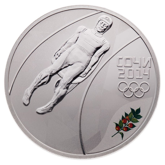 1 oz. Sterling Silver 3-Roubles Coin – Luge : Sochi 2014 Winter Olympics