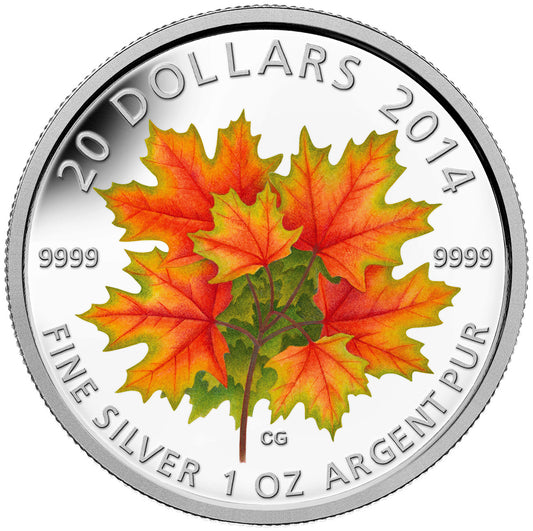 1 oz. Fine Silver Glow-in-the-Dark Coin - Maple Leaves - Mintage: 7,500 (2014)