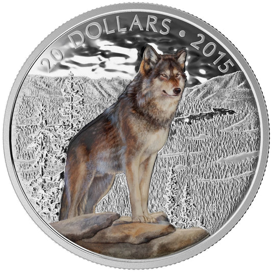 Imposing Alpha Wolf - 1 oz. Fine Silver Coloured Coin – Mintage: 6,500 (2015)