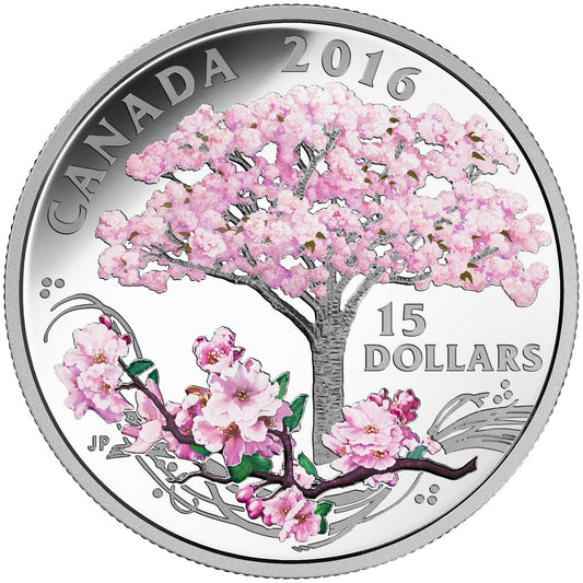 Celebration of Spring: Cherry Blossoms - Fine Silver Coloured Coin - Mintage: 6,500 (2016)