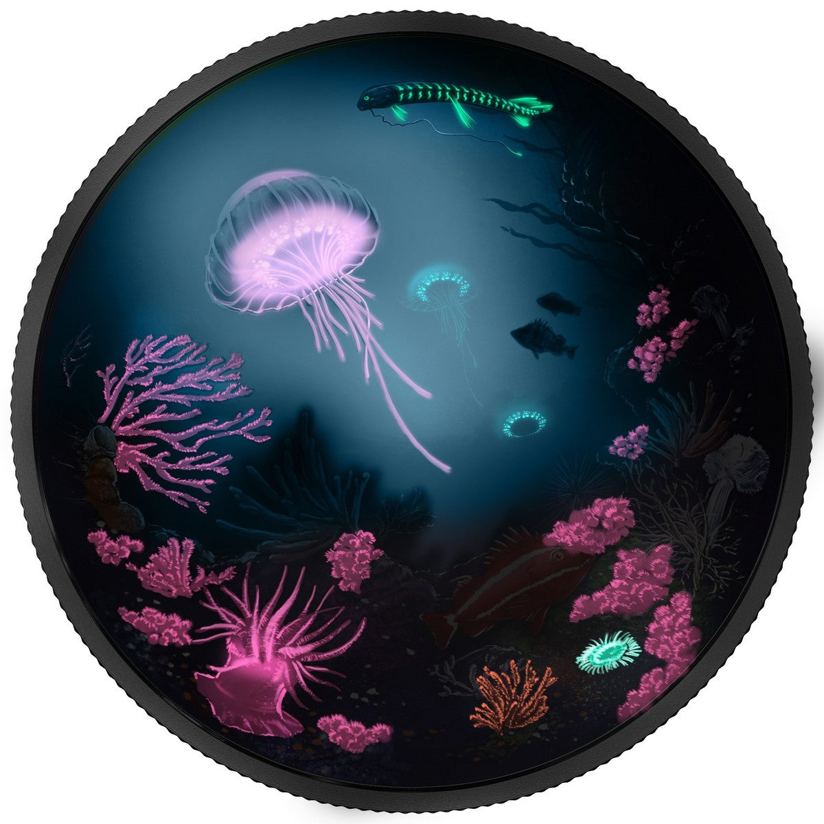 2 oz. Pure Silver Glow-in-the-Dark Coin - Illuminated Coral Reef - Mintage: 4,000 (2016)