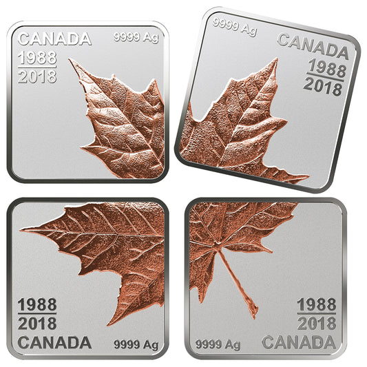 Pure Silver Rose Gold-Plated Maple Leaf Quartet - Thirty Years (1988 - 2018) - Mintage: 6,500