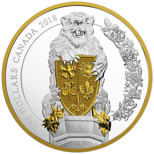 10 oz. Pure Silver Gold-Plated Coin - Keepers of Parliament: The Beaver - Mintage: 750 (2018)