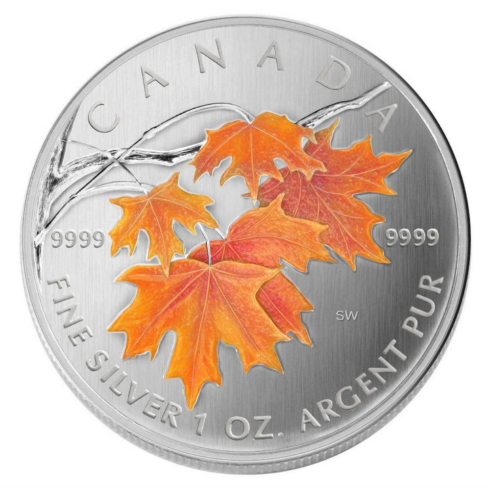 $5 Coloured Maple Leaf: Sugar Maple in Orange - Pure Silver Coin (2007)