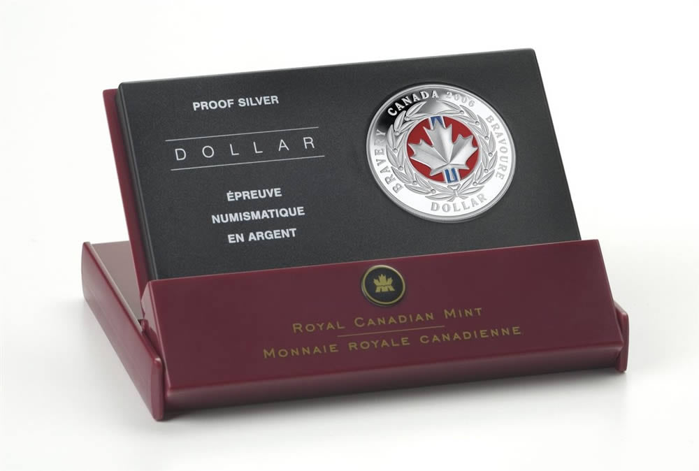 Limited Edition Canadian $1 Medal of Bravery with Enamel-Effect - Pure Proof Silver Dollar (2006)