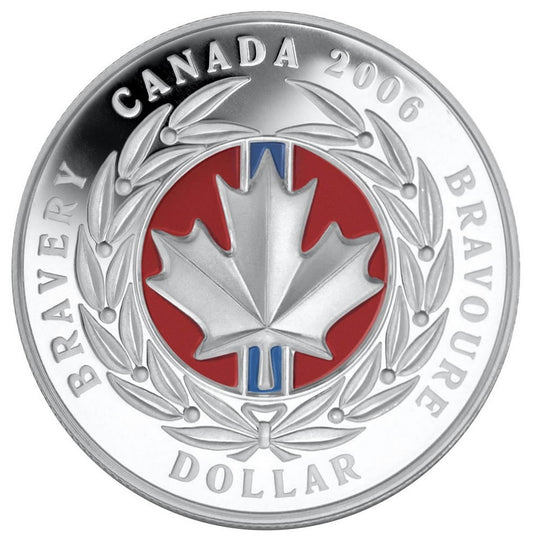 Limited Edition Canadian $1 Medal of Bravery with Enamel-Effect - Pure Proof Silver Dollar (2006)