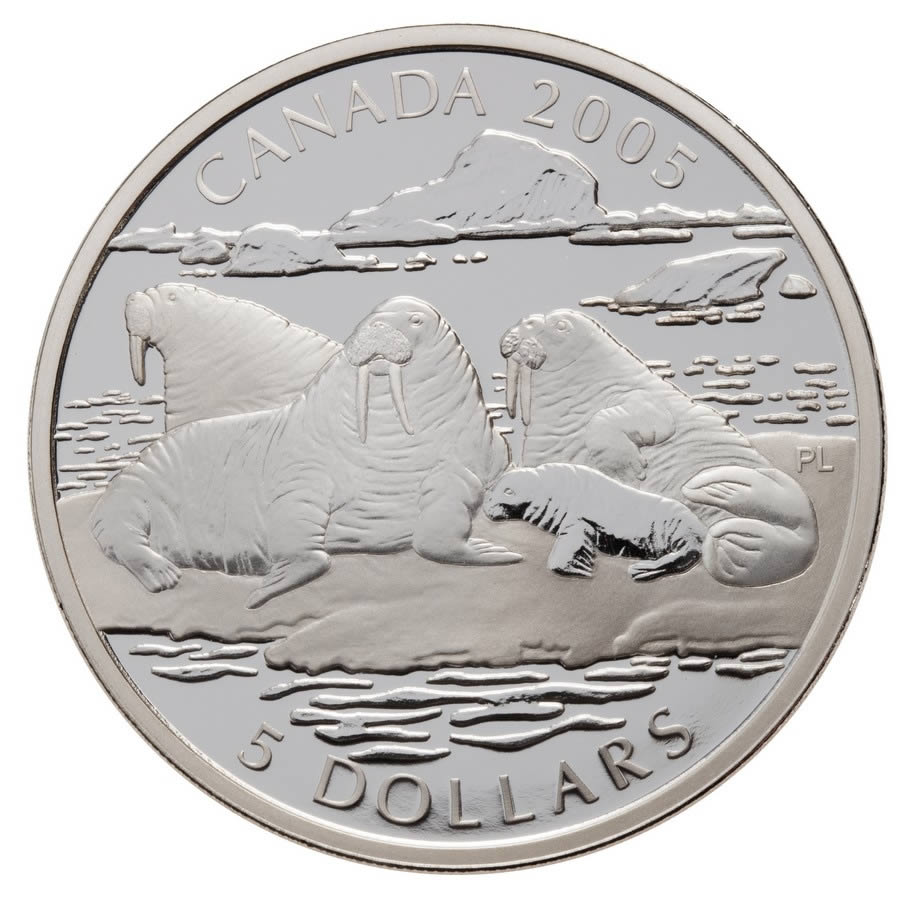 $5 Atlantic Walrus & Calf Silver Coin and Stamp Set (2005)