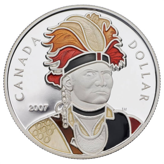 Limited Edition $1 Thayendanegea (Joseph Brant) with Enamel-Effect - Proof Sterling Silver Dollar (2007)