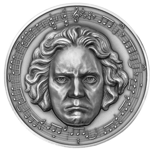 2020 - Beethoven 3 oz High Relief Silver Coin - With Genuine Diamond - Cameroon
