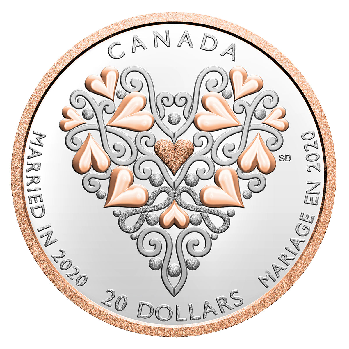Best Wishes On You Wedding Day - 2020 Canada 1 oz Pure Silver Coin With Pink Gold Plating