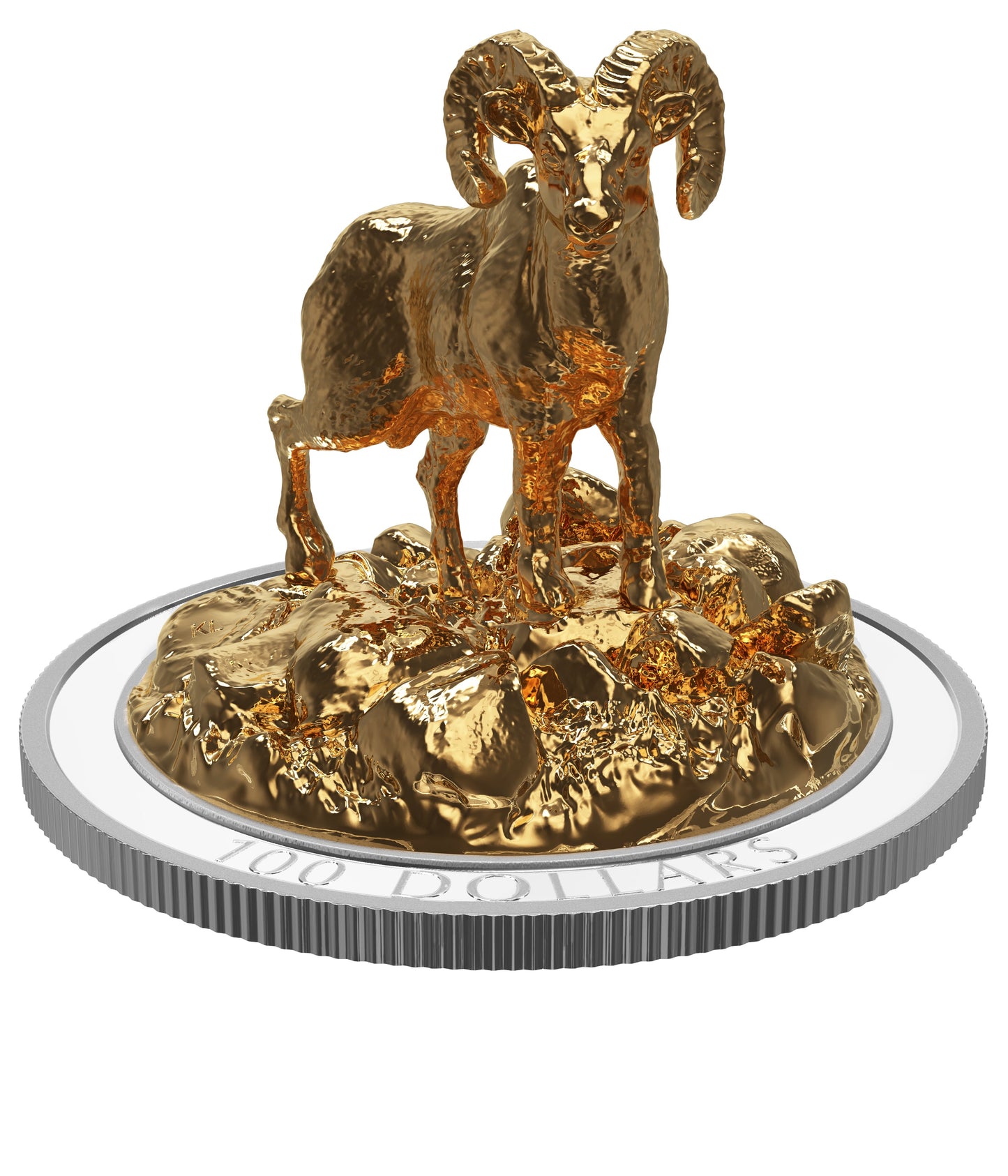 Bighorn Sheep - Sculpture of Majestic Canadian Animals - 2017 Canada 10 oz Pure Silver Gold Plated Coin - Royal Canadian Mint