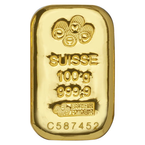 100 Gram Gold Cast Bar - PAMP Suisse - Certificate of Authenticity - 100 g Gold CastBar - .9999 Au