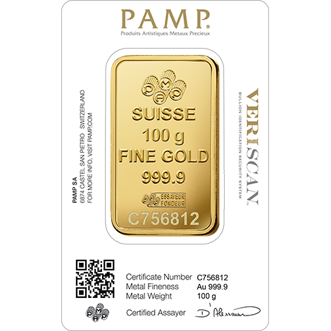 Buy 100 G Gold PAMP Suisse Bar Lady Fortuna Series