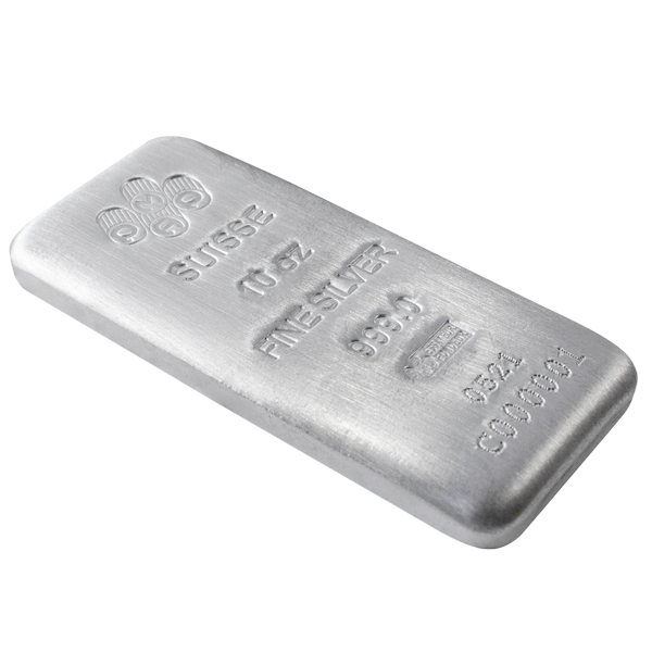 10 oz Silver Cast Bar - PAMP Suisse  - .999 Ag - Certificate of Authenticity