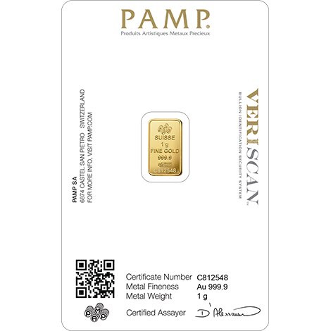 1 Gram Gold  Bar - PAMP Suisse - Lady Fortuna Series - 1 g Gold Bar - .9999 Au