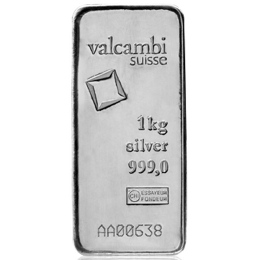 1 Kilogram Cast Silver Bar - Valcambi Suisse - 1 Kg Silver Bar (Cast) - .999 Ag