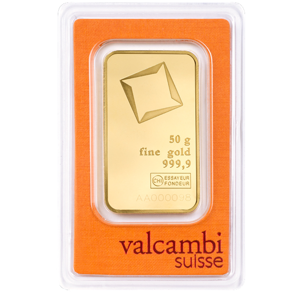 50 g Gold Bar - Valcambi Suisse - Minted - 50g Gold Bar - .9999 Au