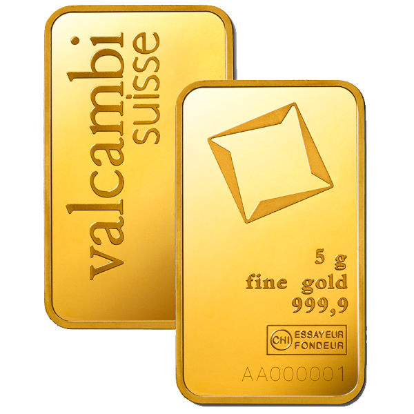 5 g Gold Bar - Valcambi Suisse - Minted - 5g Gold Bar - .9999 Au