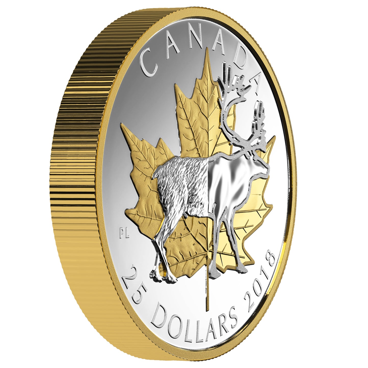Caribou - Timeless Icons - 2018 Canada 1 oz Pure Silver Gold Plated Coin - Royal Canadian Mint