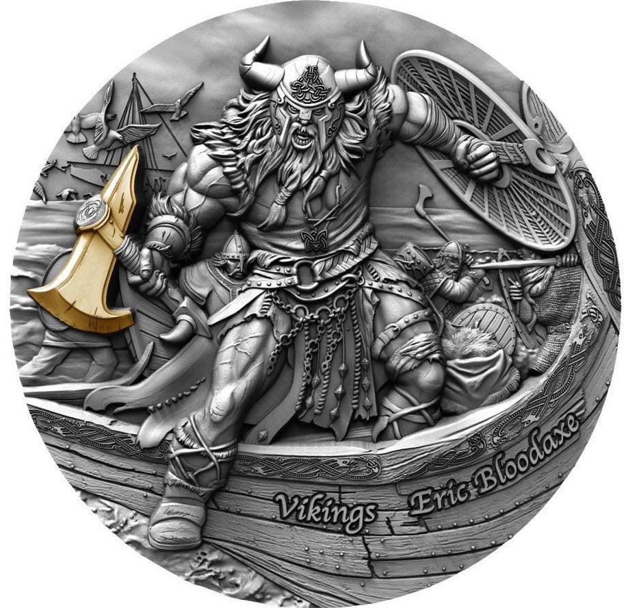 2020 - Eric Bloodaxe Vikings 2 oz Silver Coin With Gold Plating - Mint of Poland - Niue