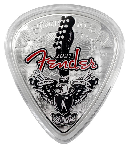 2021 - Fender® PAMP 1 oz Pure Silver 75th Anniversary Guitar Pick Coin - Solomon Islands