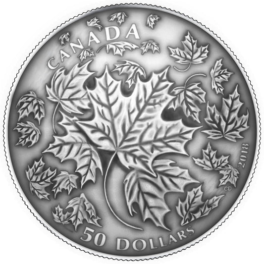 Maple Leaves In Motion - 2018 Canada 5 oz Pure Silver Convex Coin - Royal Canadian Mint