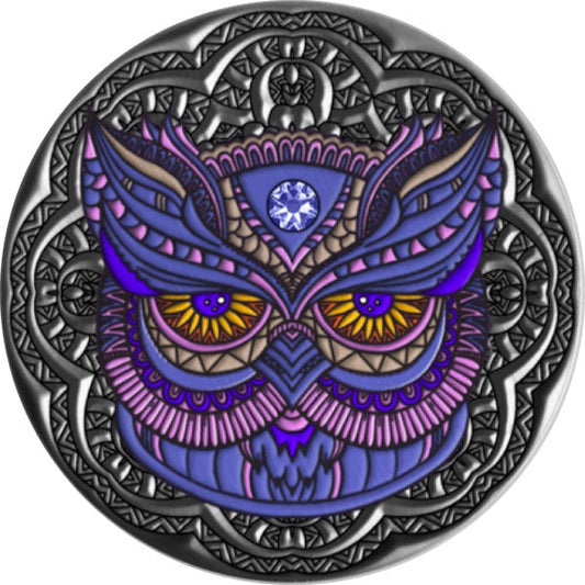 2020 - Owl Mandala Collection - 2 oz Silver Coin With Swarovski Crystal - Niue
