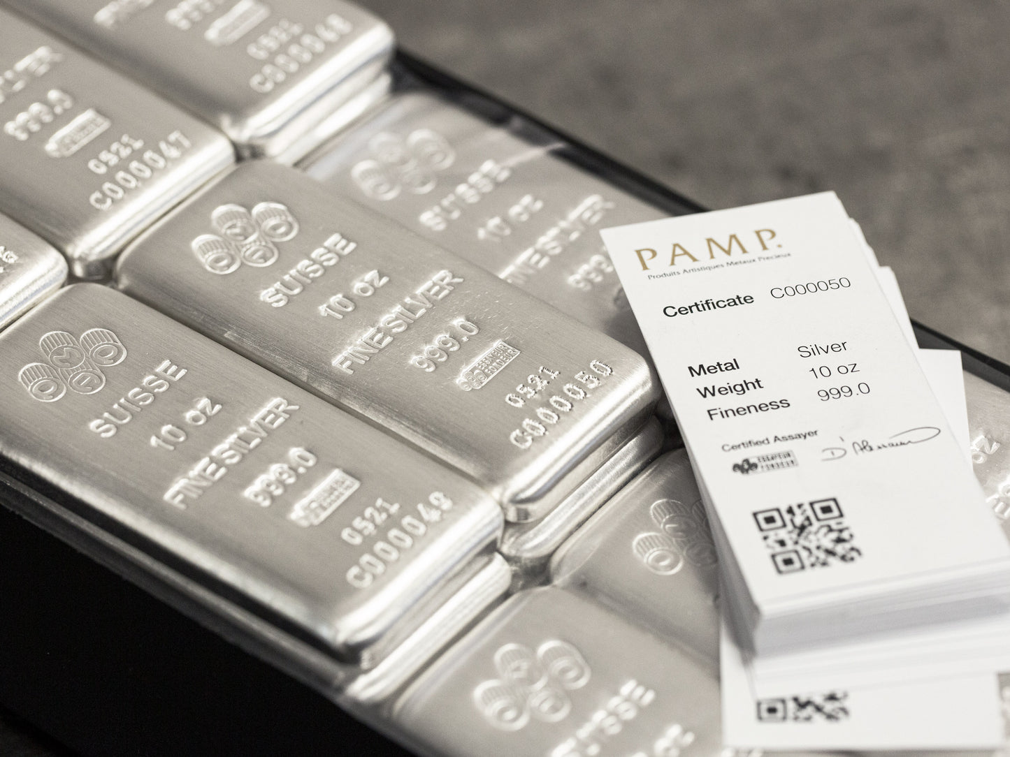 10 oz Silver Cast Bar - PAMP Suisse  - .999 Ag - Certificate of Authenticity