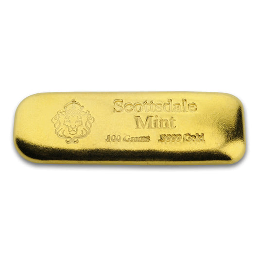 100 Gram Gold Bar - Scottsdale Mint - .9999 Au
