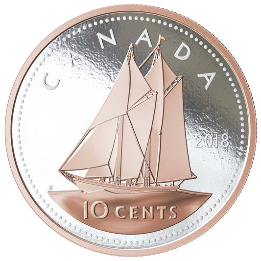 Ten Cent (10c) - Big Coin Series - 2018 Canada Pure Silver With Rose Gold Plating - Royal Canadian Mint