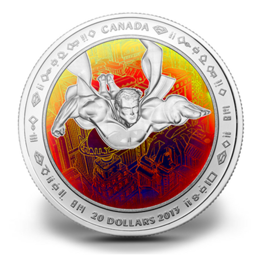 1 oz $20 Fine Silver Hologram Coin - Superman™ & Metropolis - Mintage: 10,000 (2013)