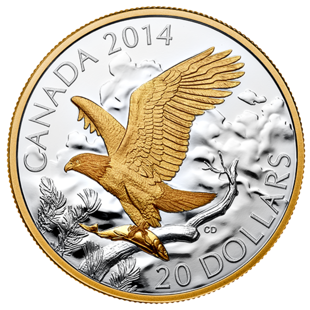 1 oz. Fine Silver Gold-Plated Coin - Perched Bald Eagle - Mintage: 8,500 (2014)