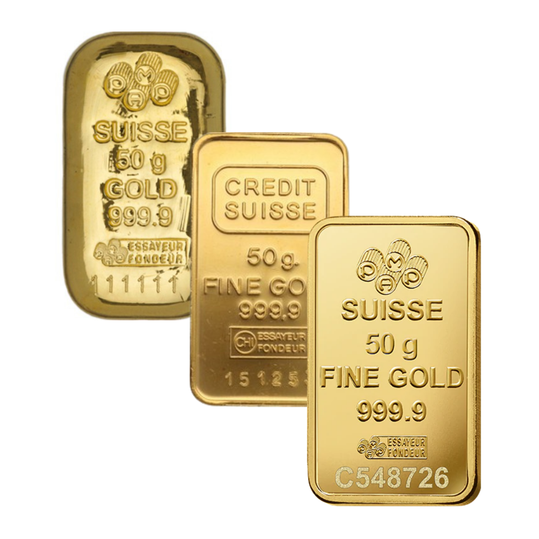 50 g Gold Bar - Preowned - Assorted Mint - 50 g Gold Bar - .9999 Au