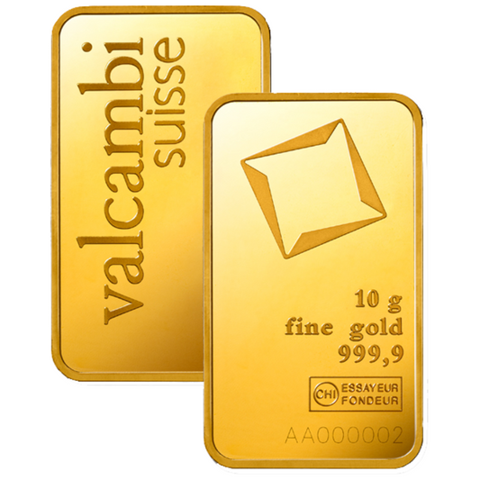 10 g Gold Bar - Valcambi Suisse - Minted - 10g Gold Bar - .9999 Au