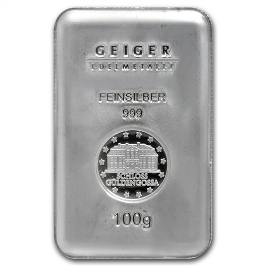 100 Gram Silver Bar - Geiger Edelmetalle - .999 Ag