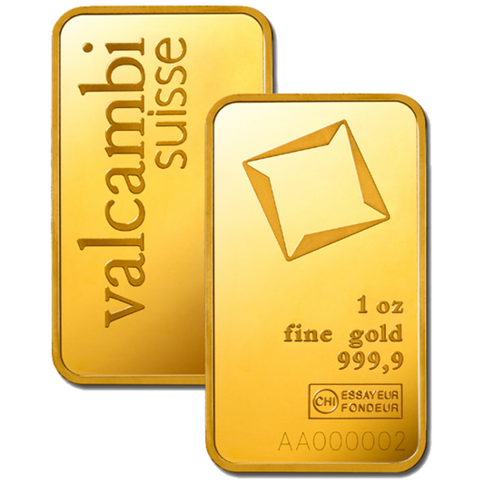 1 oz Gold Bar - Valcambi Suisse - Minted -  .9999 Au