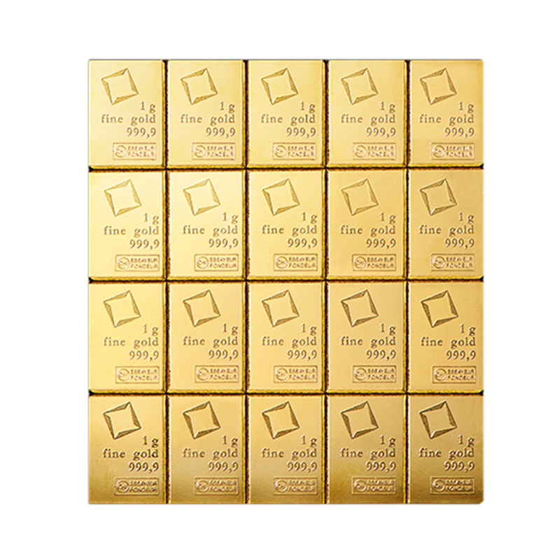 20 Gram Gold Combi-Bar - Valcambi Suisse - 20 x 1 g Gold Bar - .9999 Au